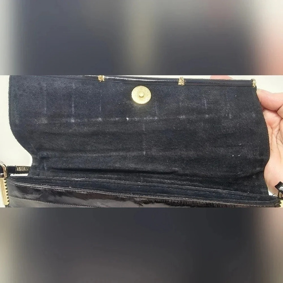 Vintage Eel Skin Black Elegant Exotic Envelope Clutch Crossbody Gold Hardware - Picture 7 of 16